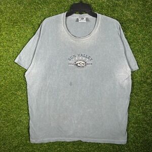 Vintage Sun Valley Idaho Sawtooth Mountains T-Shirt Authentic Pigment Large Blue